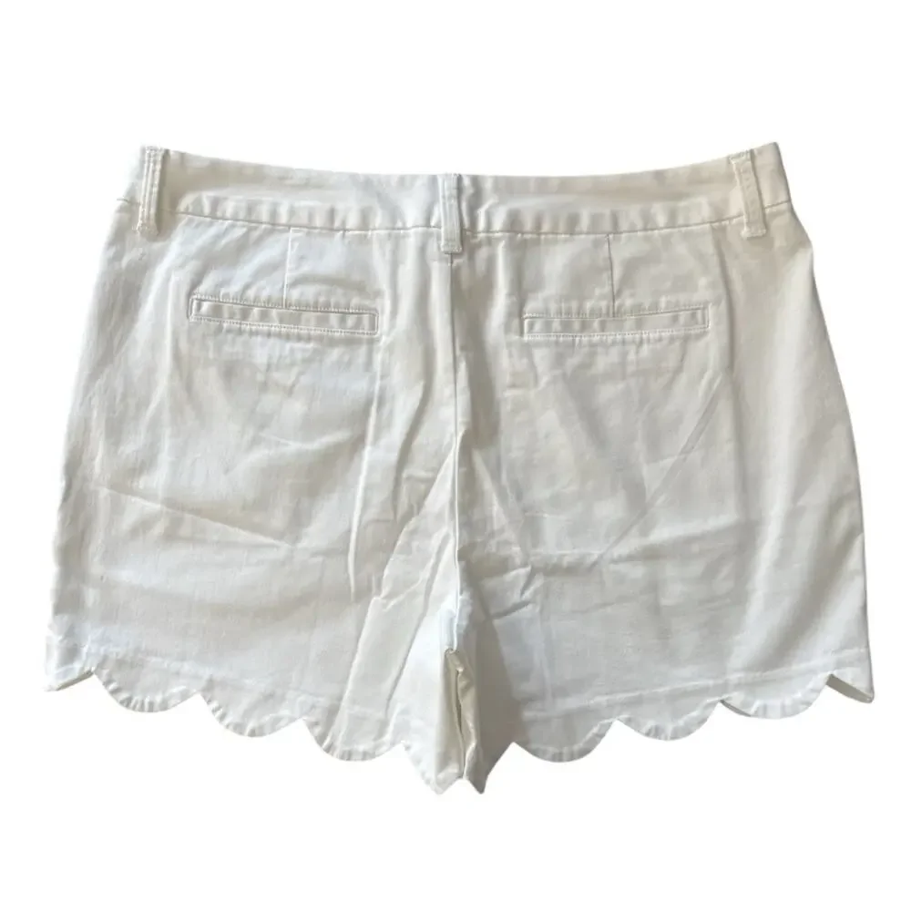 J. Crew Shorts White Scalloped Hem Cotton Stretch Womens 16 Summer Preppy Tennis